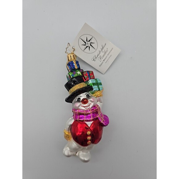 Vintage Christopher Radko Freezy Breezy Snowman Glass Ornament Tag & Box Polland - Picture 2 of 8